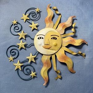CELESTIAL Sun Moon Stars Metal Wall Sculpture